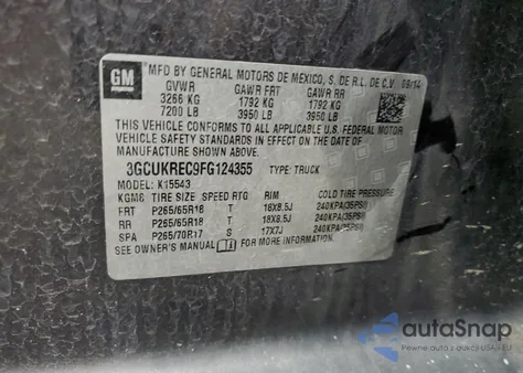 2015 Chevrolet Silverado K1500 Lt from USA, damaged, VIN 3GCUKREC9FG124355